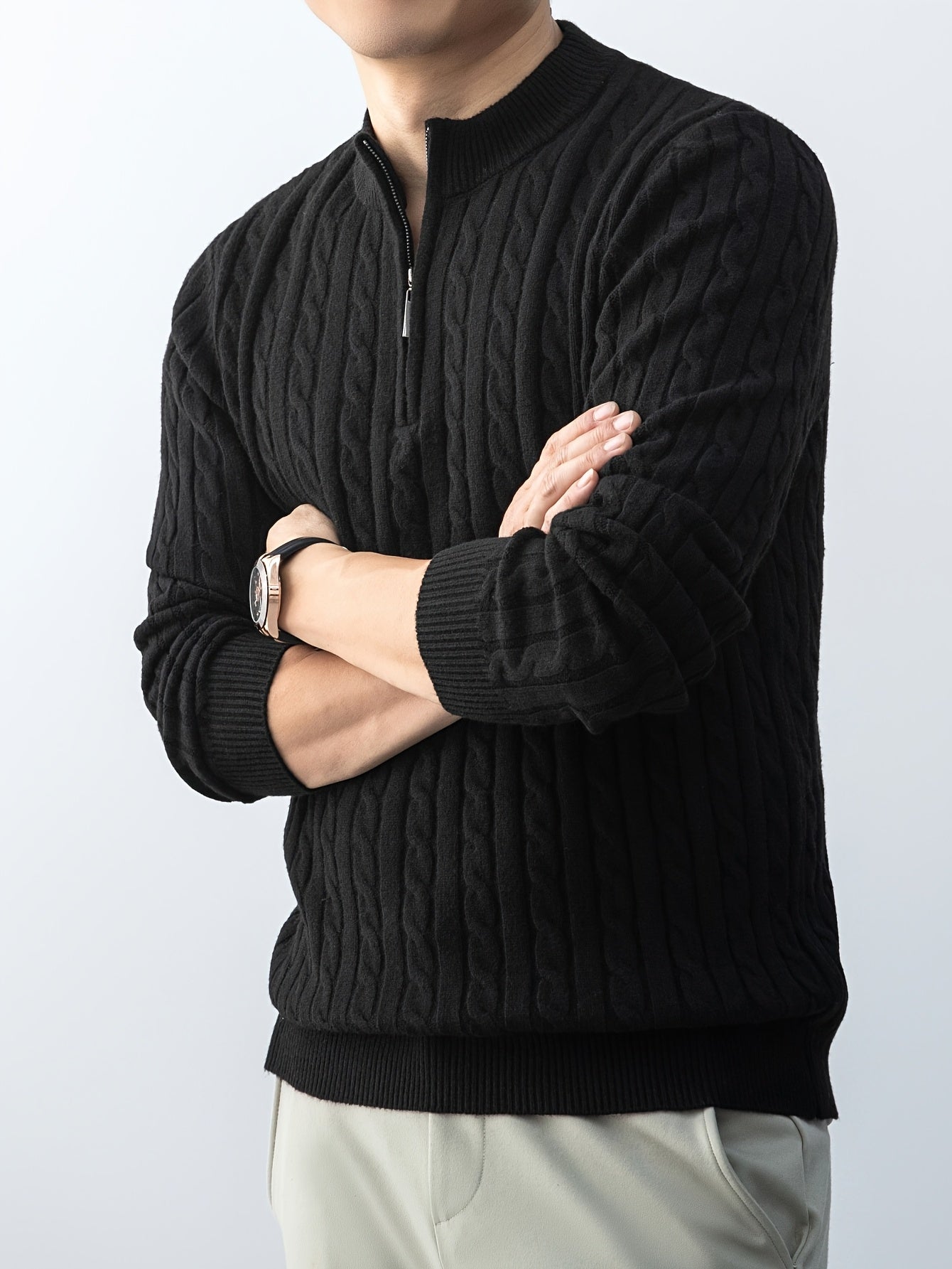 New Men'S Christmas Gift: a Thick, Warm, And Cold-Resistant Knitted Sweater with a Cable-Knit Design And a Zippered Collar, Suitable for Both Layering And Wearing Alone, Perfect for Casual And Versatile Outfits