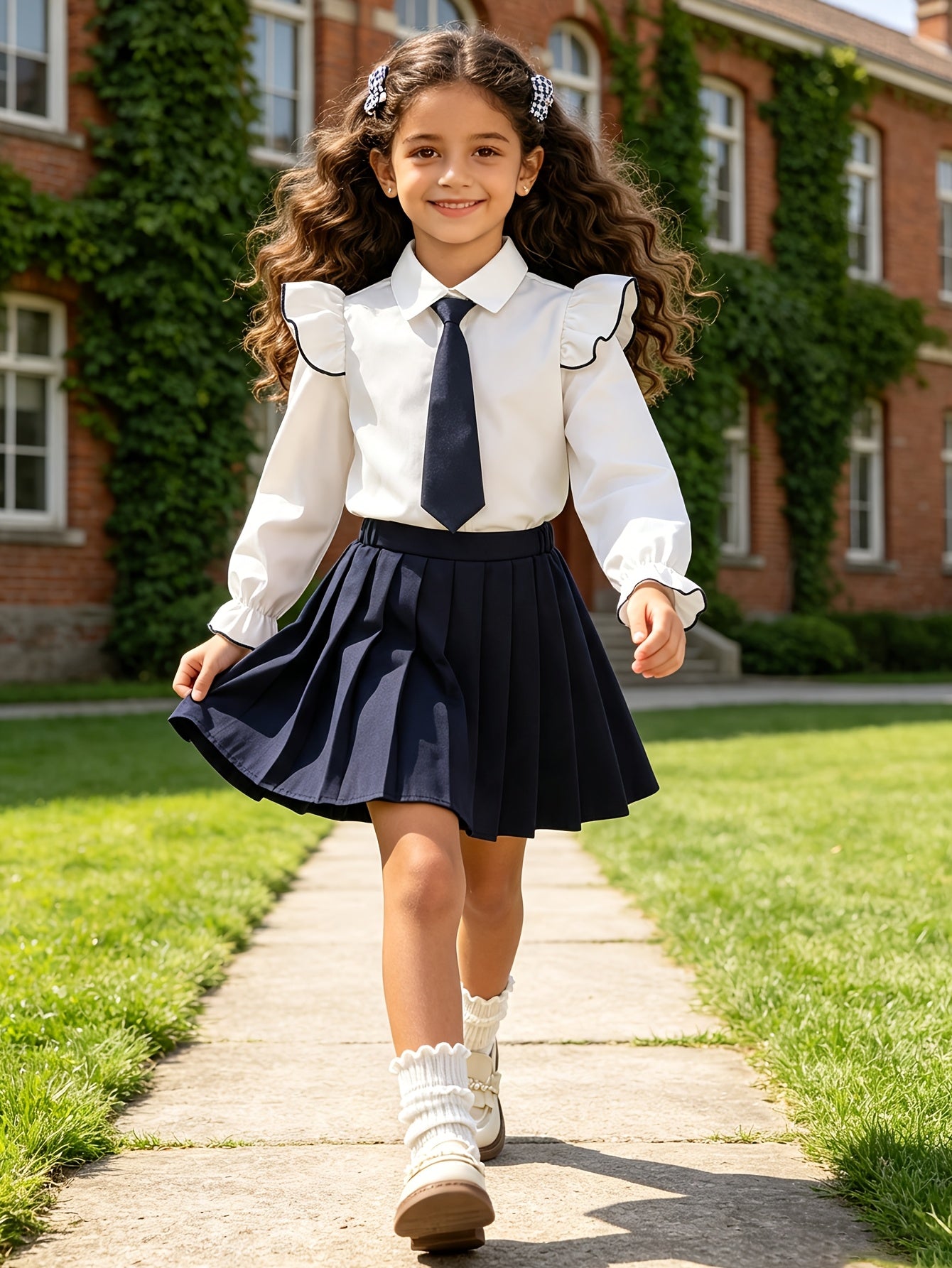 Girls' Preppy Casual School Uniform Three-Piece Set