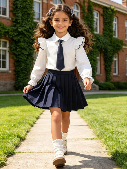 Girls' Preppy Casual School Uniform Three-Piece Set