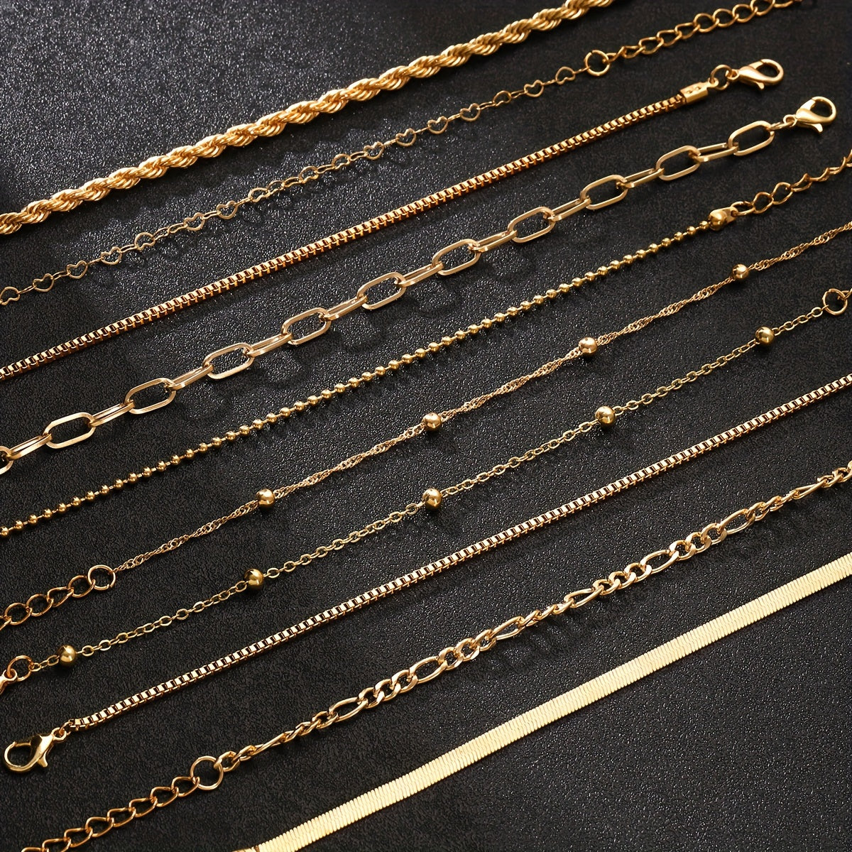10pcs Elegant Golden Women's Stackable Chain Bracelets