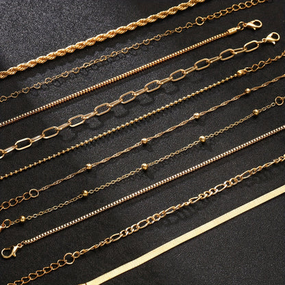 10pcs Elegant Golden Women's Stackable Chain Bracelets