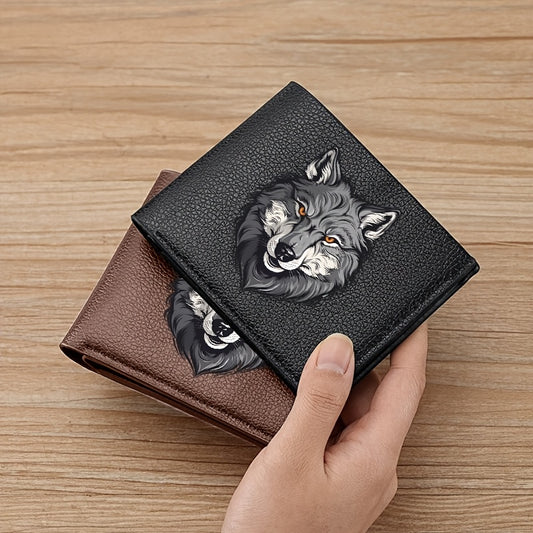 Men'S Vintage Faux Leather Credit Card Wallet | Majestic Wolf in Full Display - Slim & Soft Design with Multiple Card Slots, Business Style ID & Credit Card Holder, Travel Coin Purse, Perfect for Father'S Day Gift