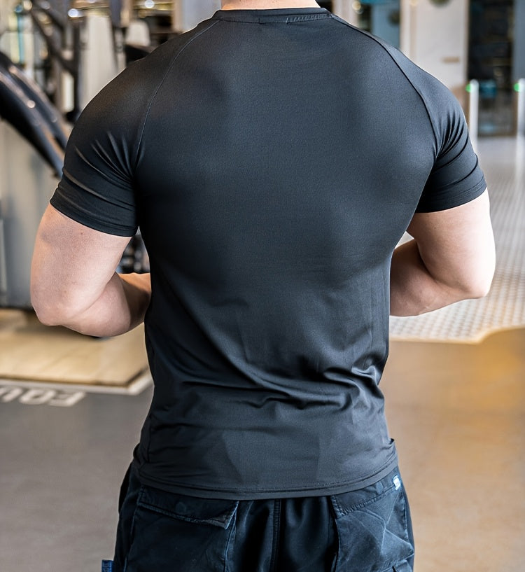 Men'S Slim-Fit Quick-Dry Athletic T-Shirt - Breathable, Stretchy, Solid Color Crew Neck Tee for Gym, Casual Summer Wear, Gym Apparel   Trendy Men'S Tee   Quickdry Materia