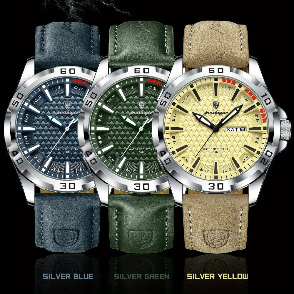 Men's Quartz Watch with PU Leather Strap, Casual Elegant Style