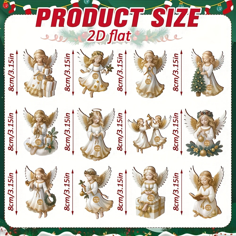 2D Flat - 12/24/36pcs Elegant Wooden Angel Ornaments | Tranquil White Angel Hanging Decorations for Christmas Tree, Garden, Home Decor, Suitable for Christmas, New Year, and Easter