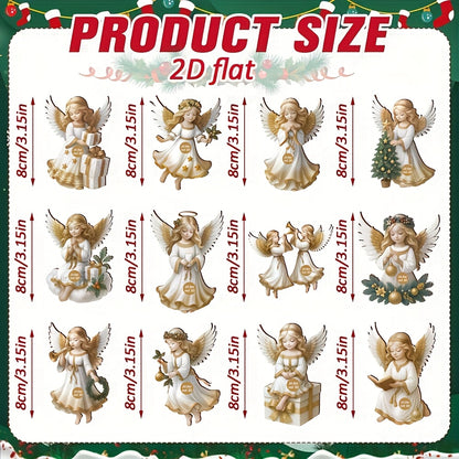 2D Flat - 12/24/36pcs Elegant Wooden Angel Ornaments | Tranquil White Angel Hanging Decorations for Christmas Tree, Garden, Home Decor, Suitable for Christmas, New Year, and Easter
