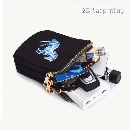 1pc Women's Horse Pattern Crossbody Bag - Compact Zipper Closure Polyester Phone Purse with Adjustable Strap, Pink/Navy/Black for Everyday Essentials & Makeup, Mini Purse