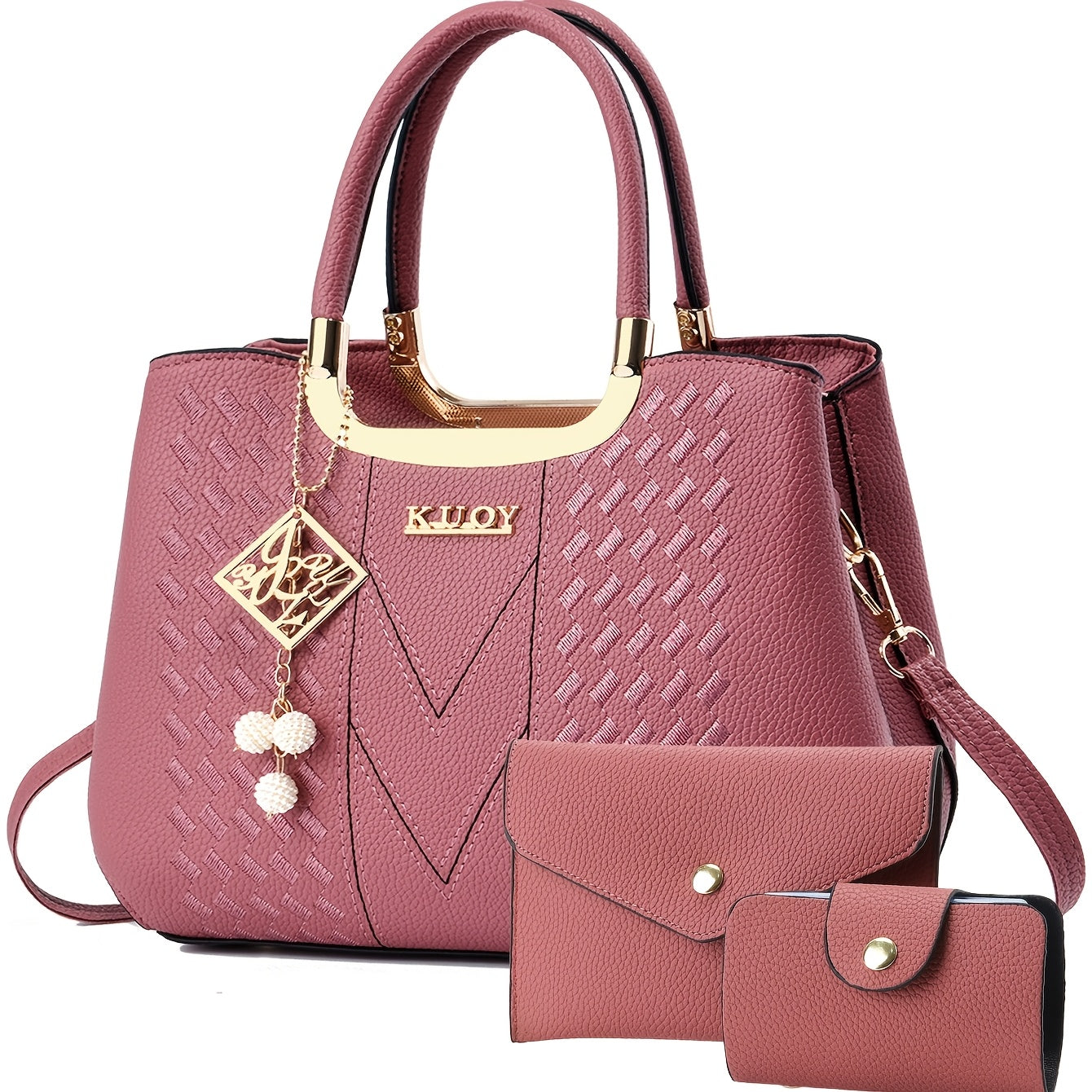 Women's Lightweight PU Three-Piece Bag Set with Removable Strap