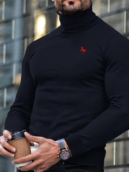 Men'S High-Neck Knitted Sweater | Slim Fit Pullover with Embroidered Spurs Design, Soft and Comfortable, Rayon Fabric, Fall/Winter Collection