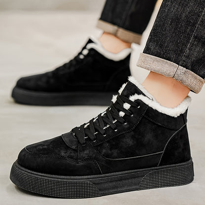 Men's Winter Warm Mid-Top Sneakers - Heavy-Duty Insulated Ankle Shoes with Thick Traction PVC Sole, Upper & Grey/White Beige Lining for Outdoor, Hiking, Skateboarding & Casual (Cold Weather) - Lace-Up Boots, Shoes For Men