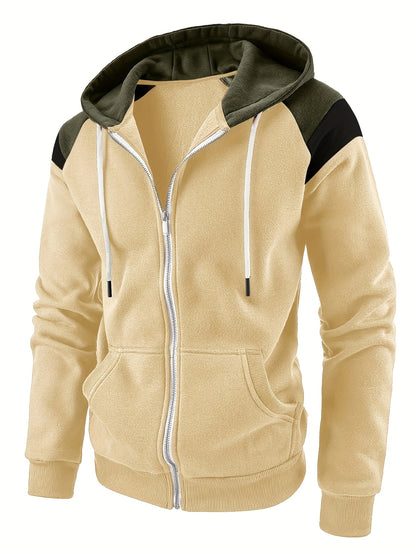 Men's Zip-Up Hoodie Jacket - Full-Zip Front Closure, Zipper Cardigan, Long Sleeve Pullover for Gym, Office, Everyday - Lightweight Warmth in Burgundy/Black/ Colors Available - Easy-Care Zippered Casual Outerwear, Hoodie Zip U