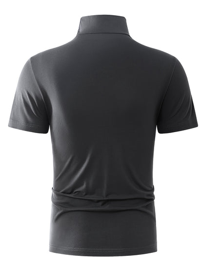 Men's Summer New Basic Solid Color Fashion Simple High-End Casual Sport Comfortable High-Neck Short-Sleeve Top - ayq