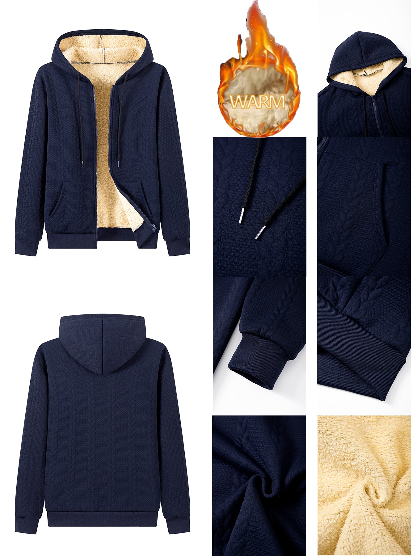 Men's Winter Fashion Two-Piece Set: Jacquard Hooded Cardigan with Lining & Long Pants – Ideal for Autumn and Winter, Winter Clothes For Men