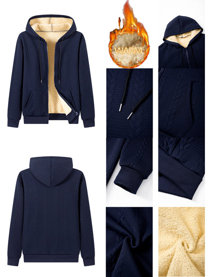 Men's Winter Fashion Two-Piece Set: Jacquard Hooded Cardigan with Lining & Long Pants – Ideal for Autumn and Winter, Winter Clothes For Men