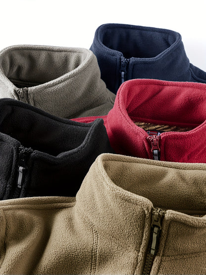 Men's Warm Stand Collar Cardigan Jacket, Honeycomb Heat-Retaining Graphite Lining, Thermal Insulation, Warmer Upper Body, Quality Men's Wear, Warm Lining, Carbon Fiber Technology - Full-Zip Winter Coat, Full-Length Zipper, Ma