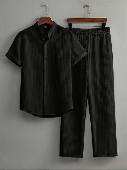 Men's Casual Short Sleeve Lapel Shirt and Trousers Set