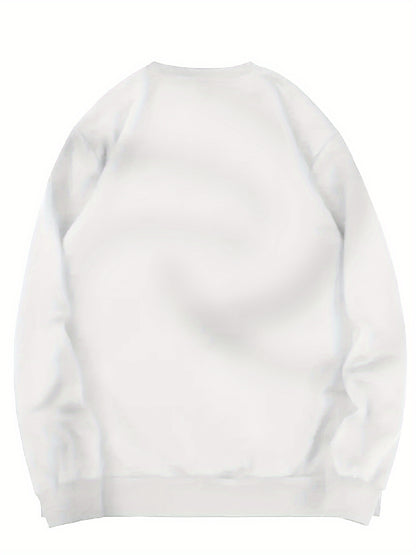 Men's White Christmas & New Year Oversized Sweatshirt - Long Loose Fit Casual Sweater with Pocket, Red Polka Santa Hat & Holly Berry Logo, Pink Heart Accent - Holiday Party Winter Wear (Machine Washable)