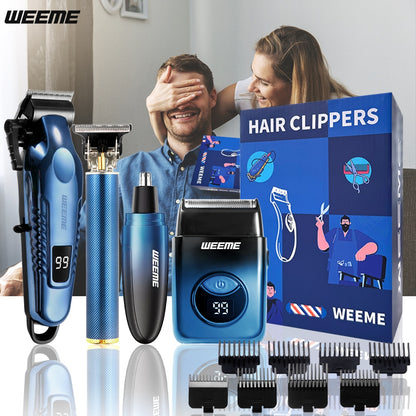WEEME 4pcs Men's Electric Hair Clipper Set, Beard Trimmer Set, Household Facial Cleansing Set. Hair Cutting, Shaving, Trimming of Nasal Hair, Trimming of Sideburns, Facial Hair Cleaning. USB Charging. for Household Use, Vehic - ayq