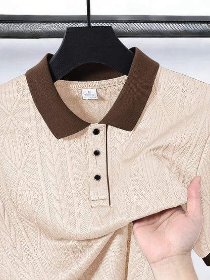 Men's Casual Polo Shirt with Breathable Jacquard Fabric