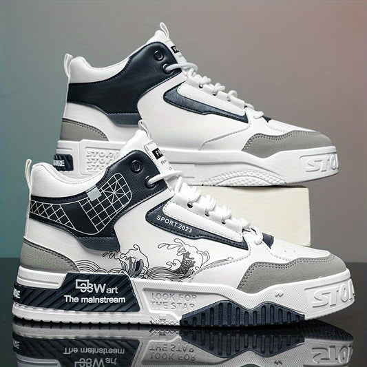 Men's High-Top Skate Sneakers - Comfortable, Non-Slip Casual Shoes for Outdoor Walking  Jogging, Stylish Striped/Solid Design, Lace-Up, All Seasons