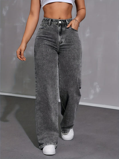 Women’s High-Waisted Straight-Leg Jeans with Stretchy Fit