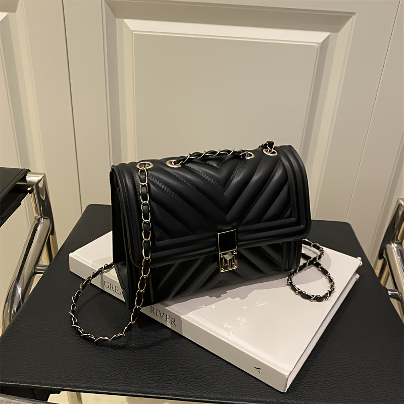 PU Material Women'Chain Crossbody Bag - Available in Five Colors, Elegant Shoulder Bag Suitable for Daily and Formal Occasions, Secure Buckle Design, Fashionable Chain Texture Style, Luxurious Texture Structure,must-have for
