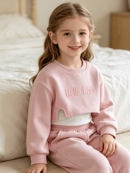Girls' 3-Piece Spring/Autumn Casual Set with Embroidered Sweatshirt