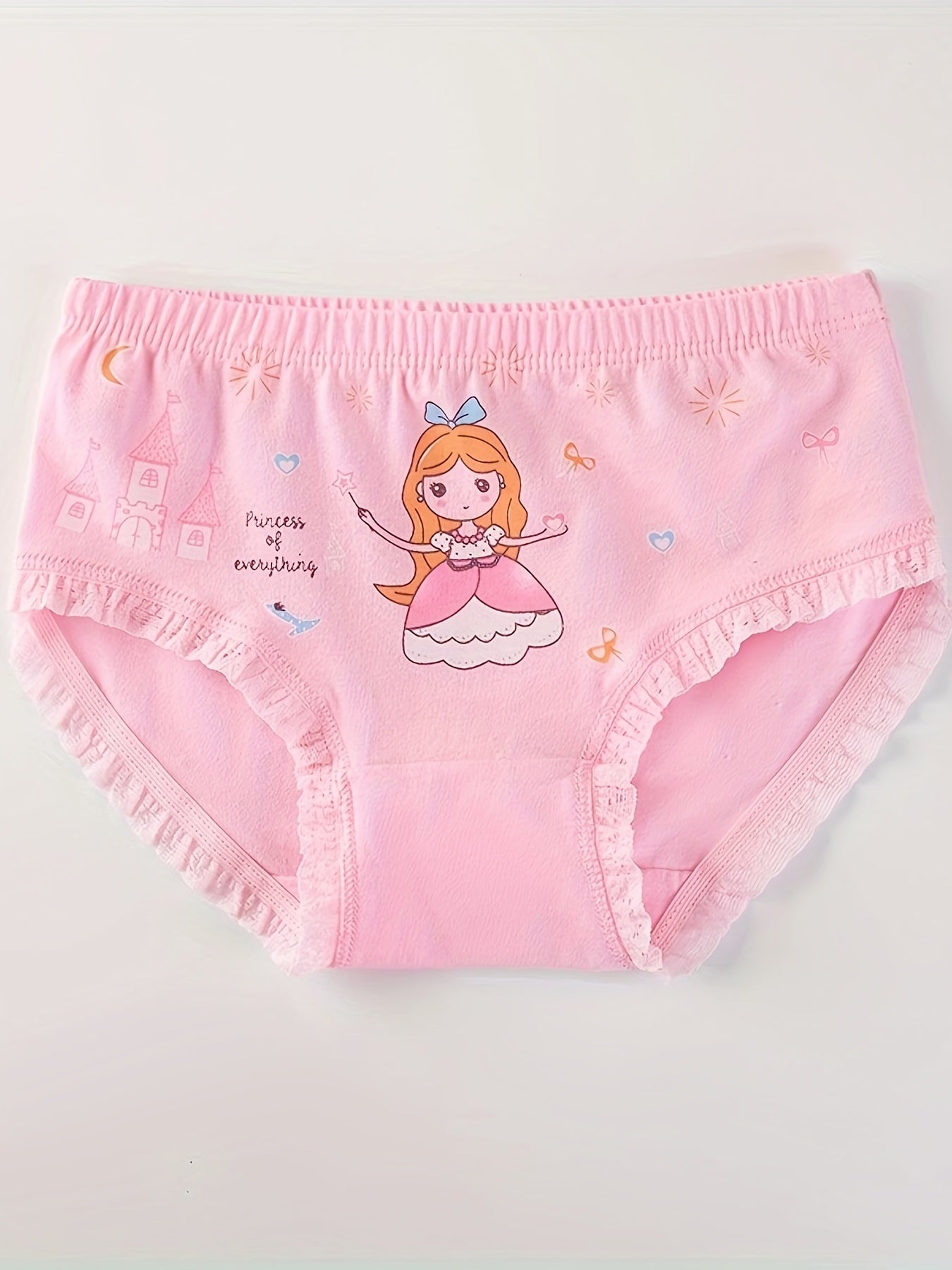 5-Pack Girls Cotton Briefs with Cute Cartoon Lace Trim
