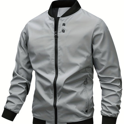 Men's Stylish Windproof Jacket - Solid Color, Stand Collar, Zip-Up with Pockets, Lightweight Polyester for All Seasons, Casual & Outdoor Wear, Allseason Jacket | Zipup Jacket | Polyester Jacket, Windbreaker Jacket