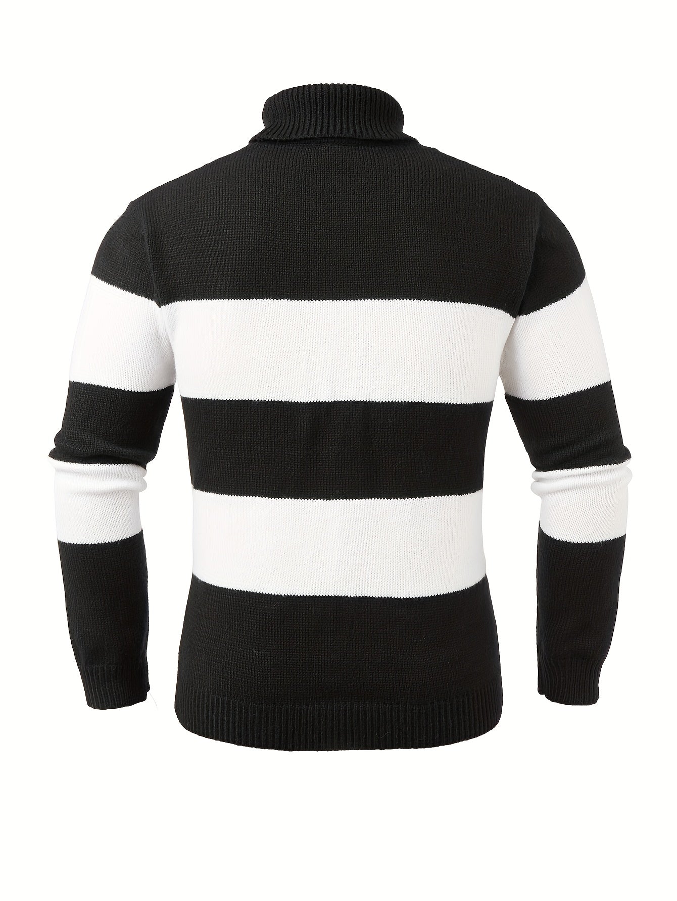 Men'S High-Neck Striped Knit Sweater, Stylish Color-Blocked Pullover for Spring And Autumn - ayq