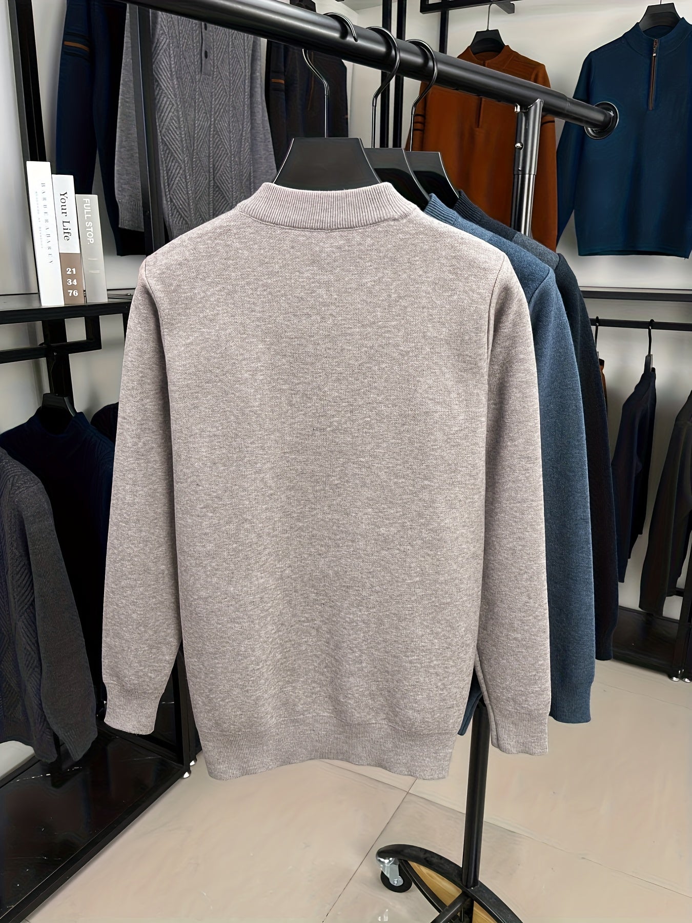 The New Autumn And Winter Collection Features a Men'S Long-Sleeve Knitted Pullover with a Zipper Design And Ribbed Round Neck. This Casual And Stylish Sweater Is Versatile for Daily Wear in The Fall And Winter, Suitable for L