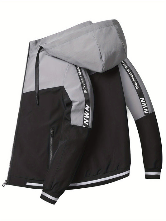 Men's Hooded Color-Block Jacket - Lightweight Spring/Fall Coat