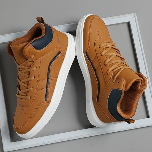Men'S Vintage Casual Fashion Sneakers, All-Season High-Top Lace-Up Shoes, Solid Color, Faux Upper, Fabric Inner, EVA Sole, Round Toe, Fleece-Lined Option Available for Daily  Outdoor Use