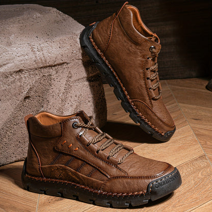 Men's Casual Handmade Short Boots with Lace-Up Design