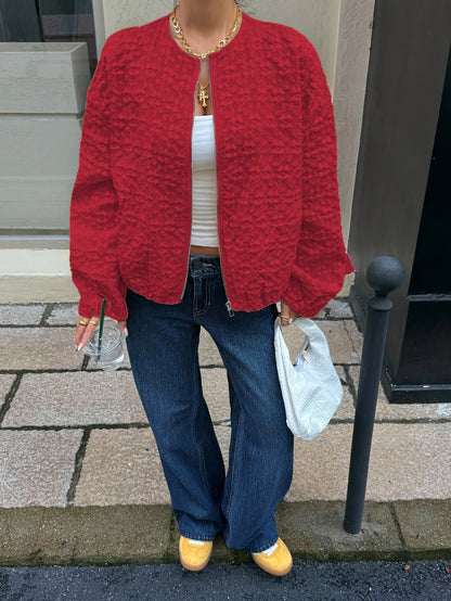 Solid Color Zip-Up Casual Jacket