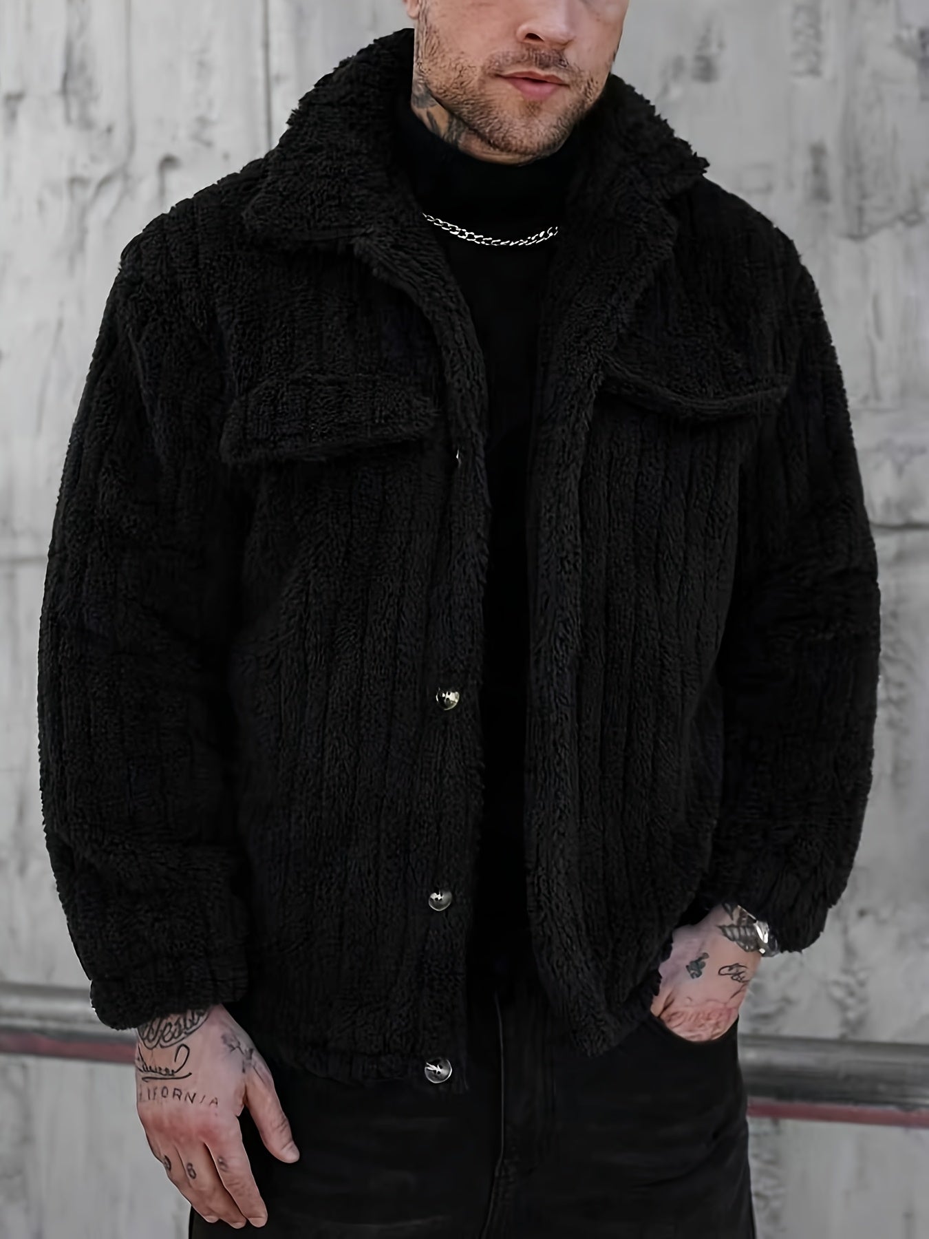 Men's Casual Winter Fleece Flannel Jacket with Button Front