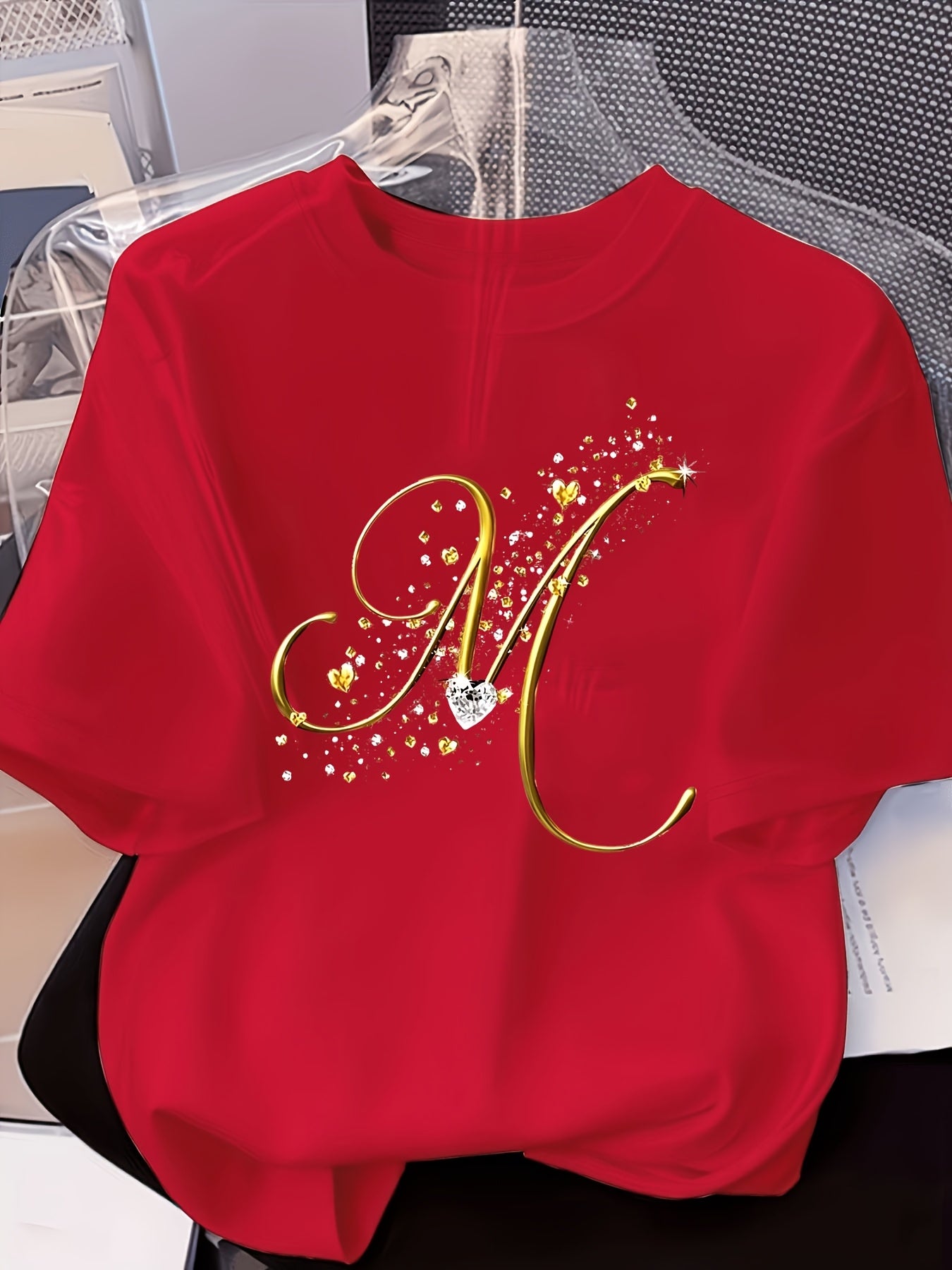 Women’s Casual Cotton Blend T-Shirt with M Letter Print, Summer
