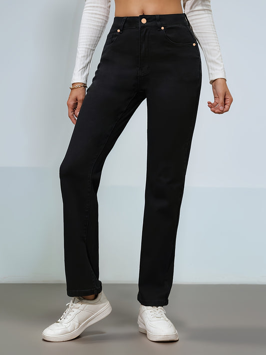 Women's Black High-Waist Skinny Straight Leg Jeans - ayq