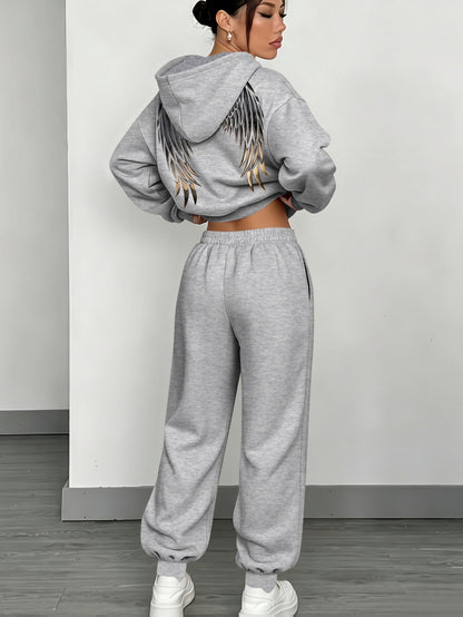 Women’s Fall Winter Casual Loose Hooded Sweatshirt & Pants Set - ayq