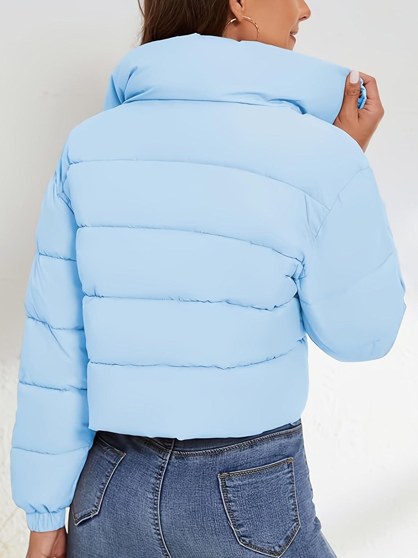 Women'S Lightweight Winter Jacket - Elegant Stand Collar Short Length Quilted Coat with Button Front, H-Silhouette Regular Fit, Long Sleeve Casual Outerwear for Cold Weather, Winter Coats, Seasonal Fashion, Minimalist Style,