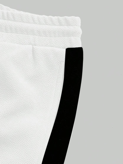 Men's Summer Casual Sportswear Set: Round Neck T-Shirt and Drawstring Pants, Fashionable Spliced Jacquard Breathable Quick-Dry Top and Bottom Outfit