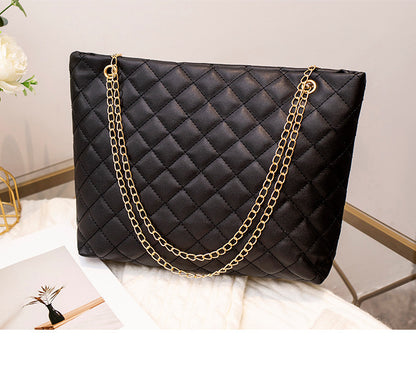 1pc Women's Large Capacity Bucket Bag - Chunky Chain Strap Shoulder Bag with Buckle Closure, Armpit/ Grid (Choose), Casual to Dressy Tote Suitable for Women