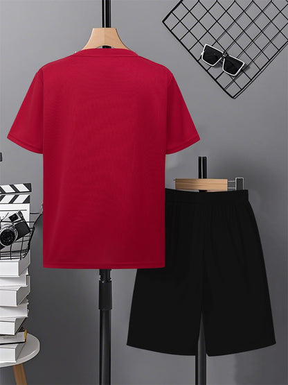 Boys' Casual Short Sleeve & Shorts Set with Geometric Print