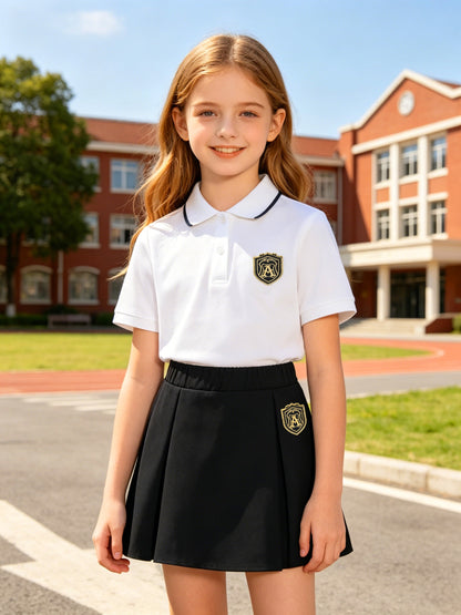 Girls Black A-Line Academy Style Pleated Skirt High Waist