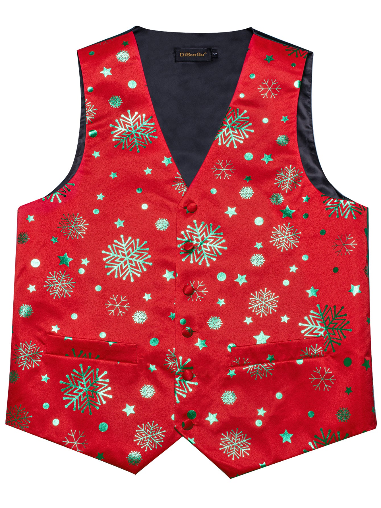 DOCAPEITON Men'S Christmas Vest - Formal & Casual Holiday Party Outfit with Button Front Closure, Non-Stretch Fabric - Green & Golden Snowflake, Tree, Firework Designs - Perfect for Xmas, New Year's, Weddings - Adult Men'S Fe