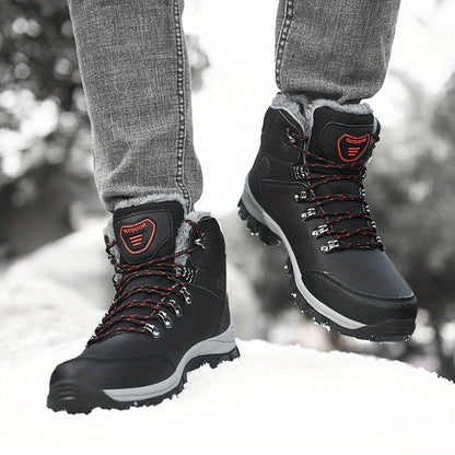 Men'S Winter Snow Warm Hiking Boots, Plush Ankle Boots, Lace-Up Outdoor Trend Style, Suitable for Hiking on Snowy Ground