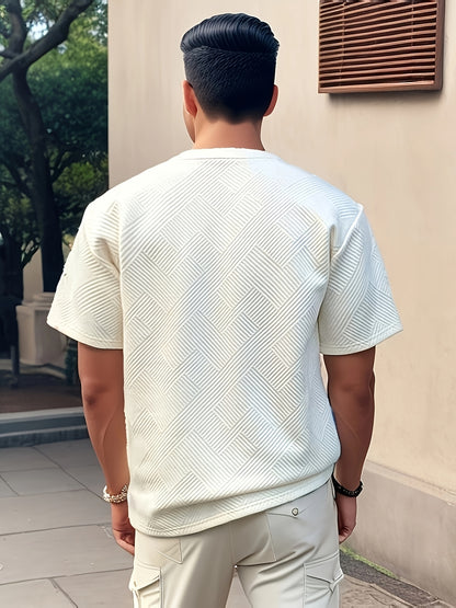 Men's Solid Color Summer Simple Fashion Casual Top, Crew Neck T-Shirt, Suitable for Husband Gift and Father's Day Present - ayq