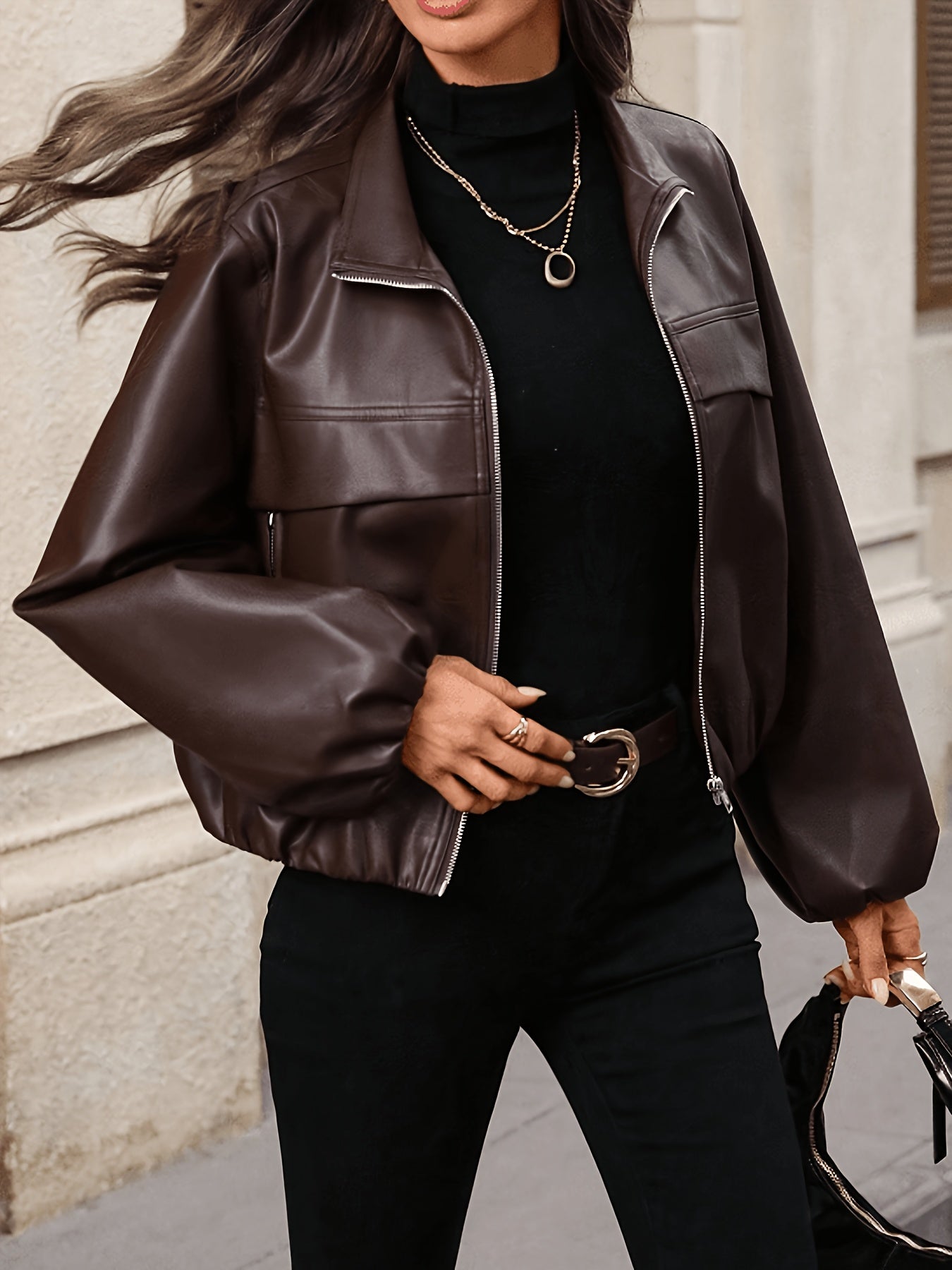 Women's Casual Short Zip-Up Jacket in Polyester