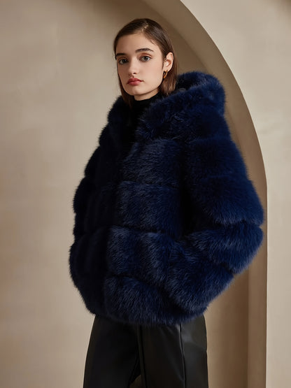 Women's Elegant White faux fur coat - Luxury Winter Outerwear with Single-Button Closure, Machine Washable Cold-Weather Jacket for Evening Events, Parties & Everyday - Chic Winter Coat for Women (Solid Color, O-Line Silhouett