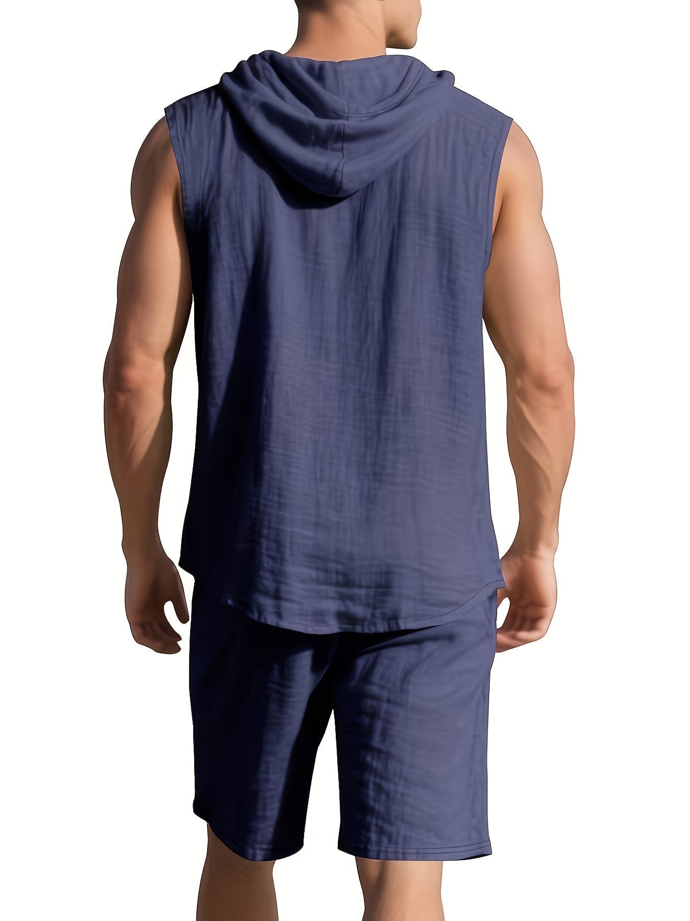Men's Summer Linen Hooded Sleeveless Shirt & Shorts Set